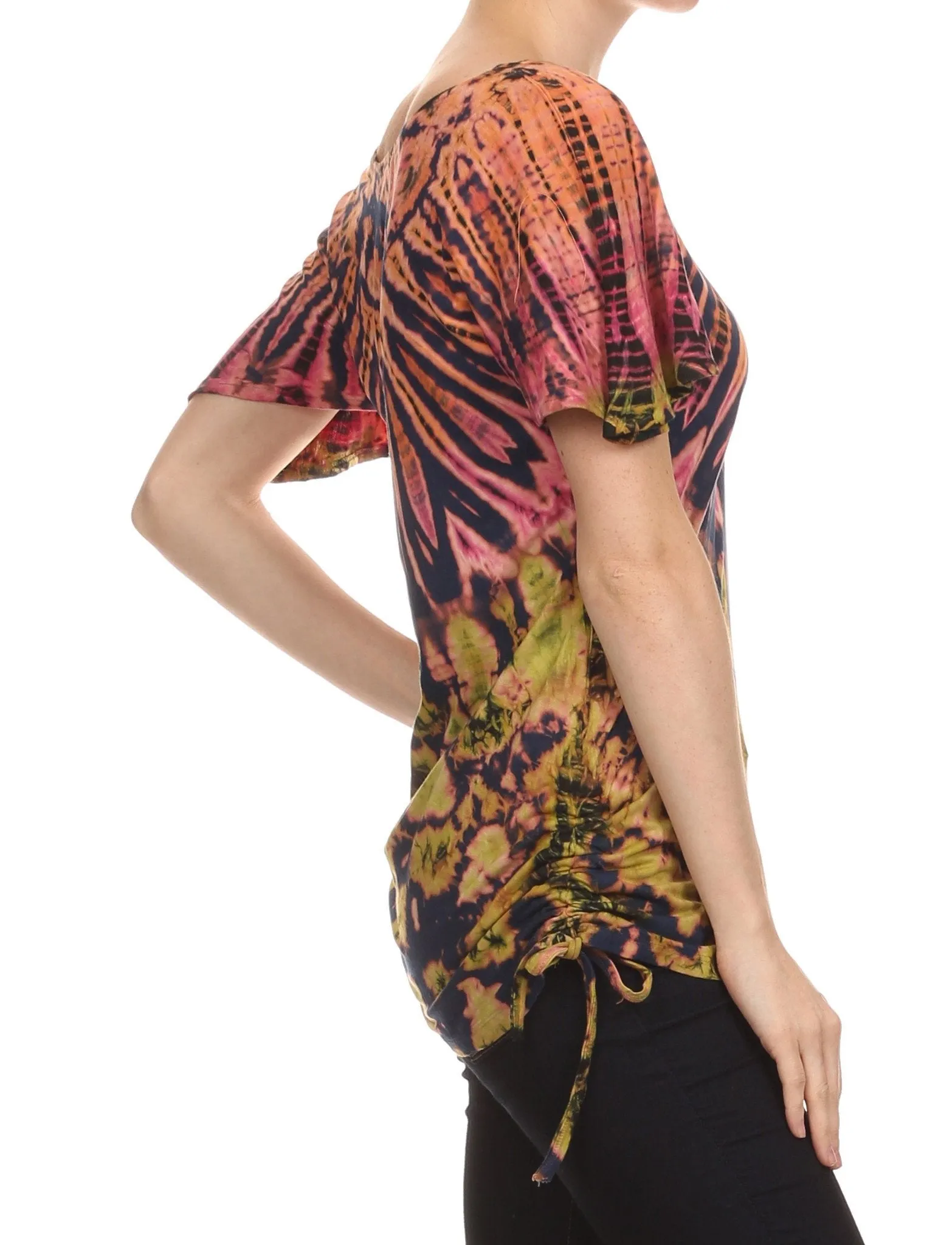 Sakkas  Harlie Tie Dye Blouse With High Low Adjustable Side Seam