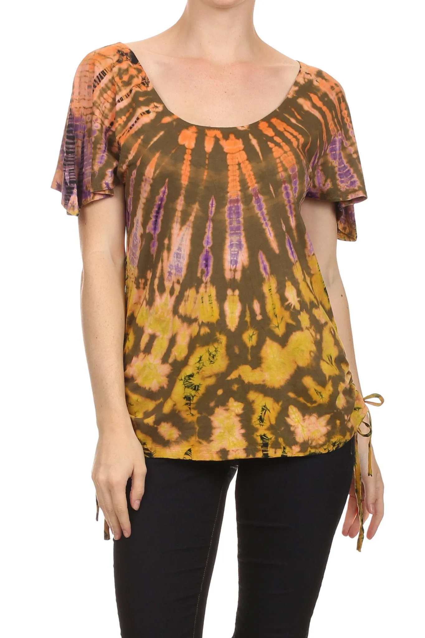 Sakkas  Harlie Tie Dye Blouse With High Low Adjustable Side Seam