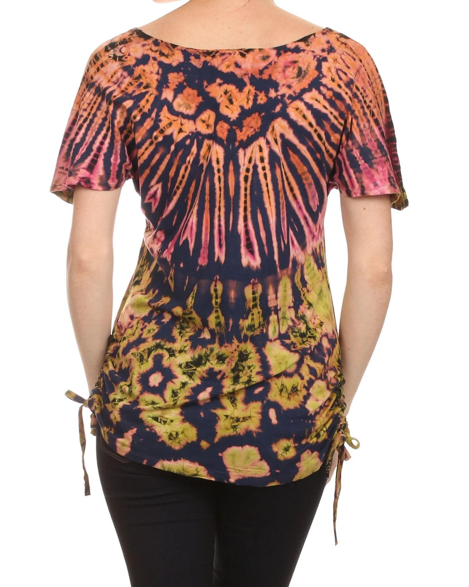 Sakkas  Harlie Tie Dye Blouse With High Low Adjustable Side Seam