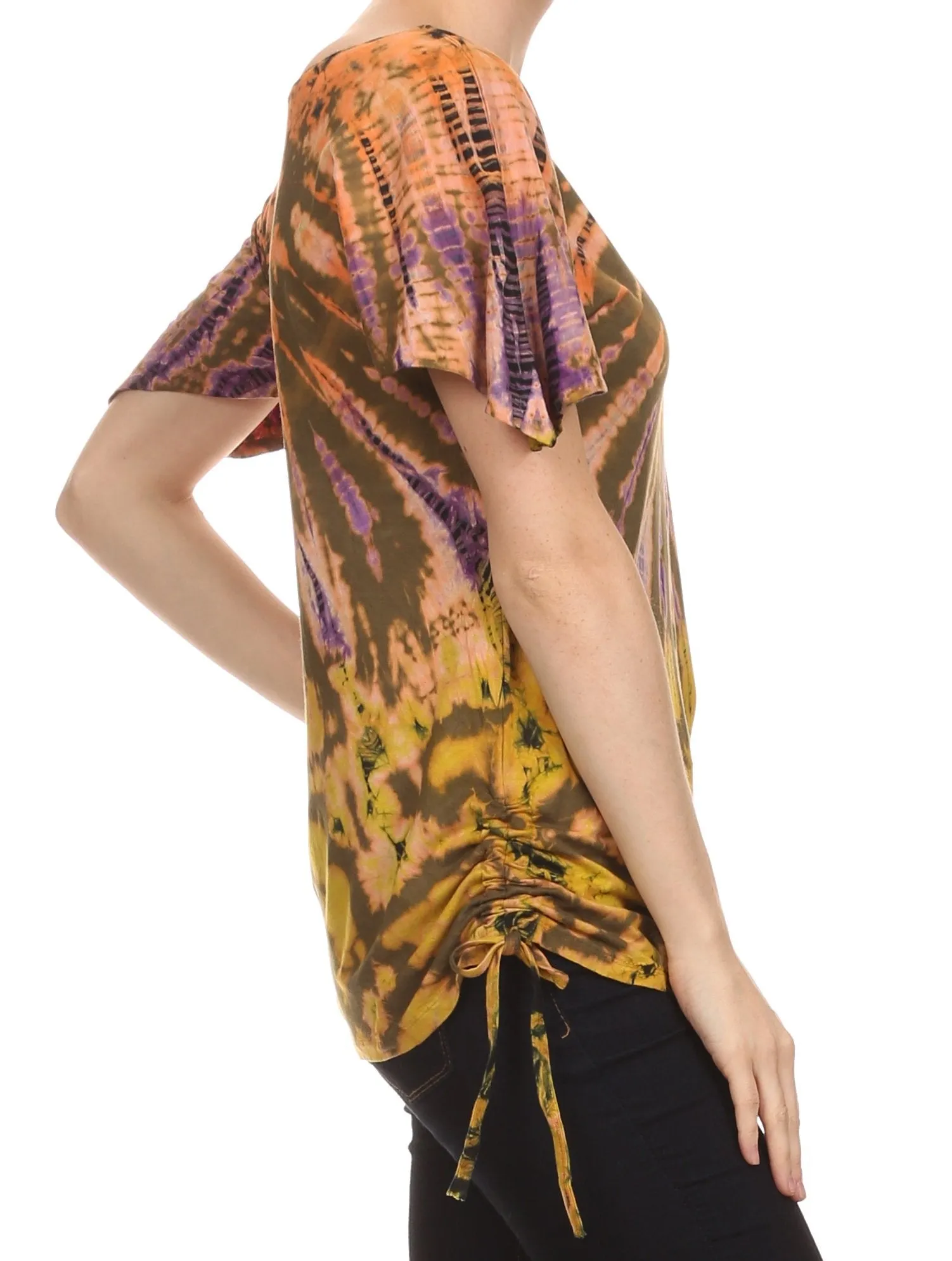 Sakkas  Harlie Tie Dye Blouse With High Low Adjustable Side Seam