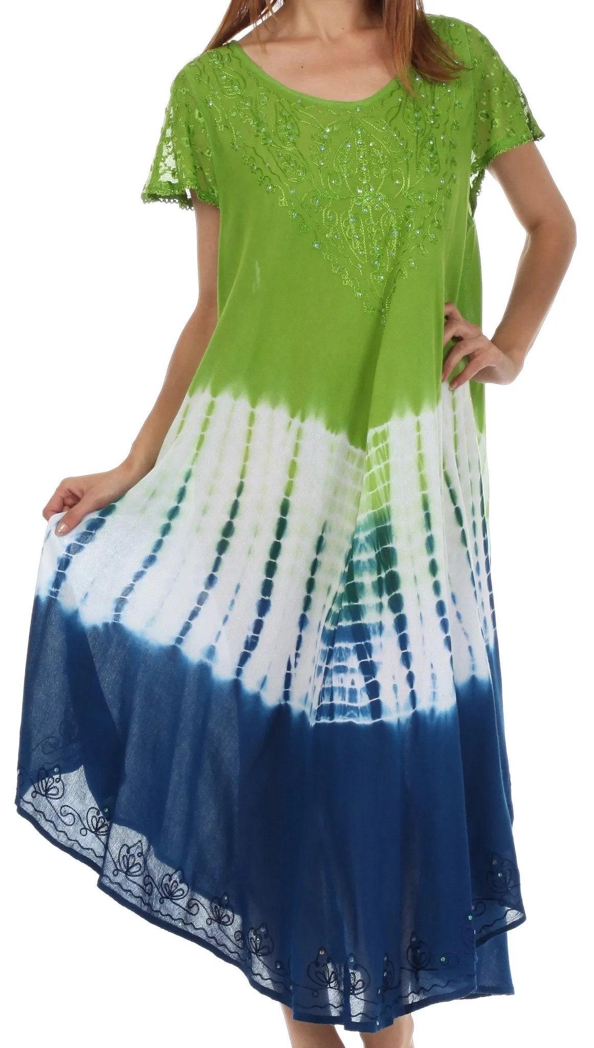 Sakkas Multi Color Tie Dye Cap Sleeve Caftan Dress / Cover Up