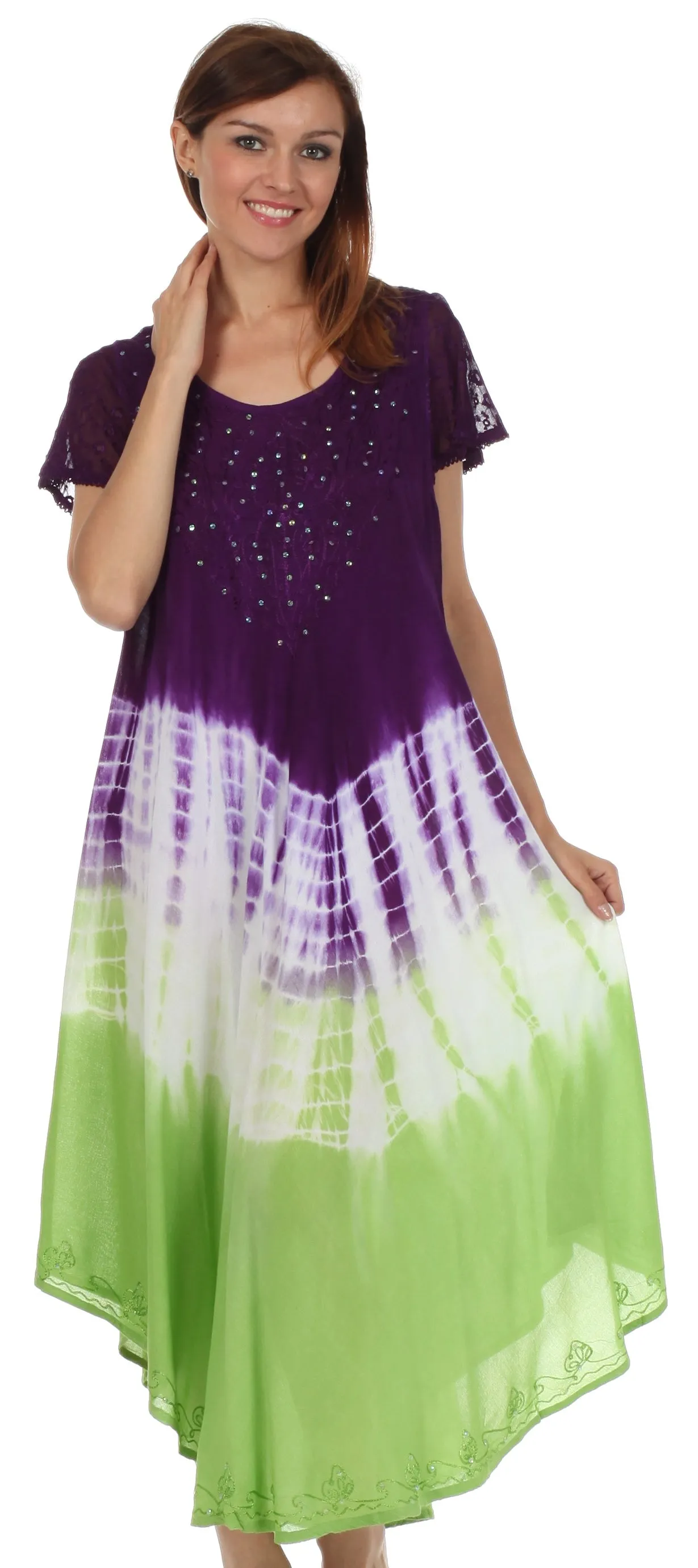 Sakkas Multi Color Tie Dye Cap Sleeve Caftan Dress / Cover Up