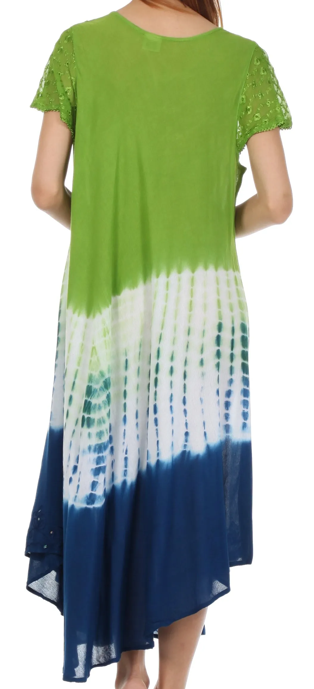 Sakkas Multi Color Tie Dye Cap Sleeve Caftan Dress / Cover Up