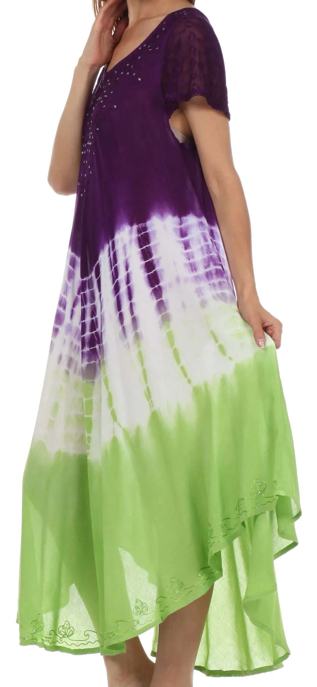 Sakkas Multi Color Tie Dye Cap Sleeve Caftan Dress / Cover Up