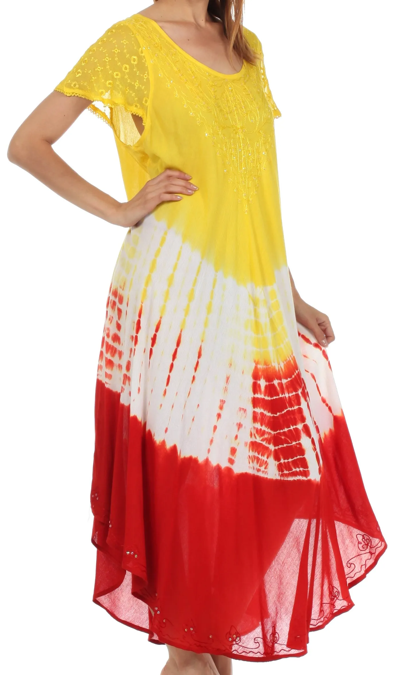 Sakkas Multi Color Tie Dye Cap Sleeve Caftan Dress / Cover Up