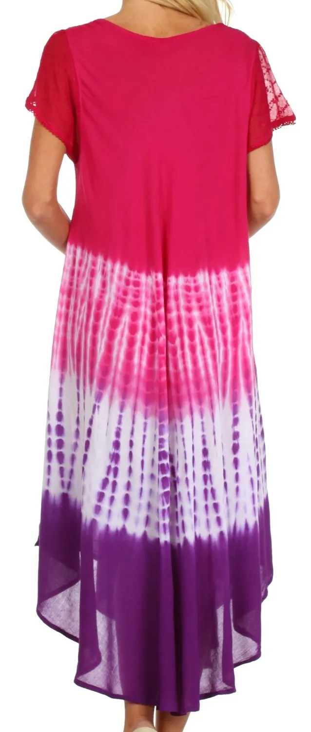 Sakkas Multi Color Tie Dye Cap Sleeve Caftan Dress / Cover Up