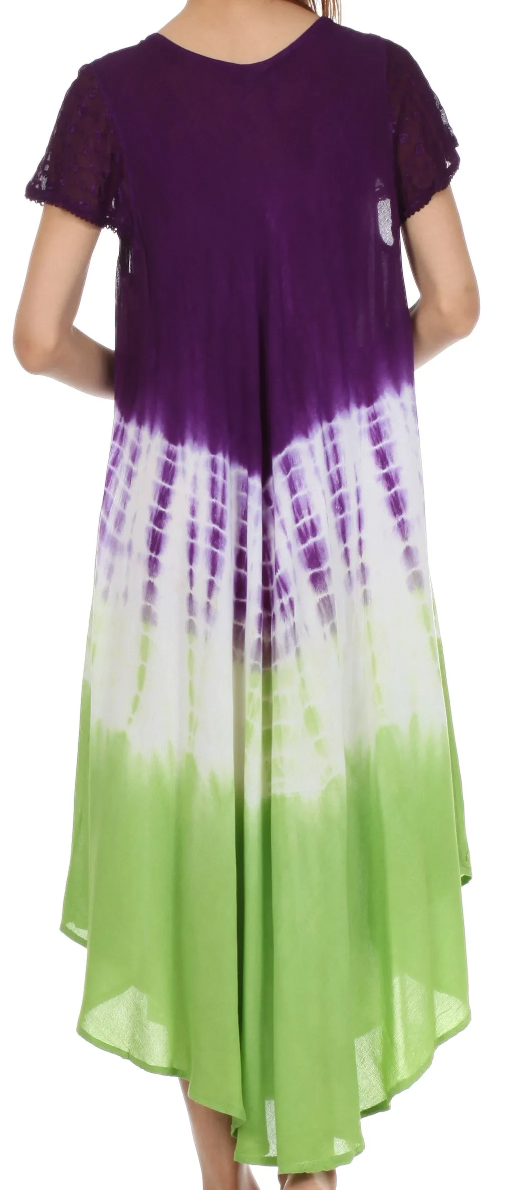 Sakkas Multi Color Tie Dye Cap Sleeve Caftan Dress / Cover Up