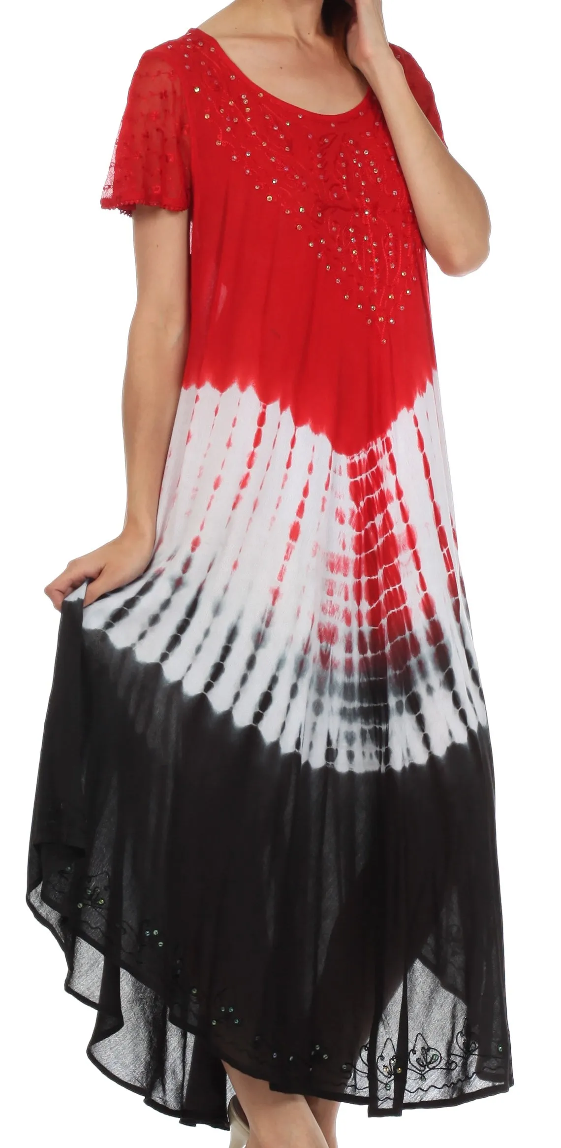 Sakkas Multi Color Tie Dye Cap Sleeve Caftan Dress / Cover Up