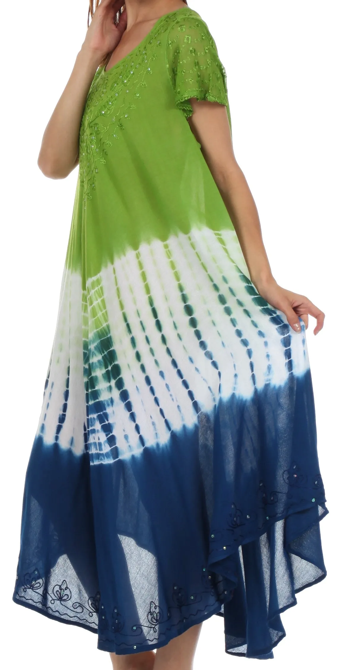 Sakkas Multi Color Tie Dye Cap Sleeve Caftan Dress / Cover Up