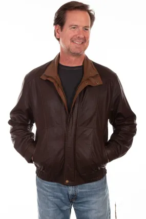 Scully Mens Chocolate/Cognac Leather Bomber Jacket L