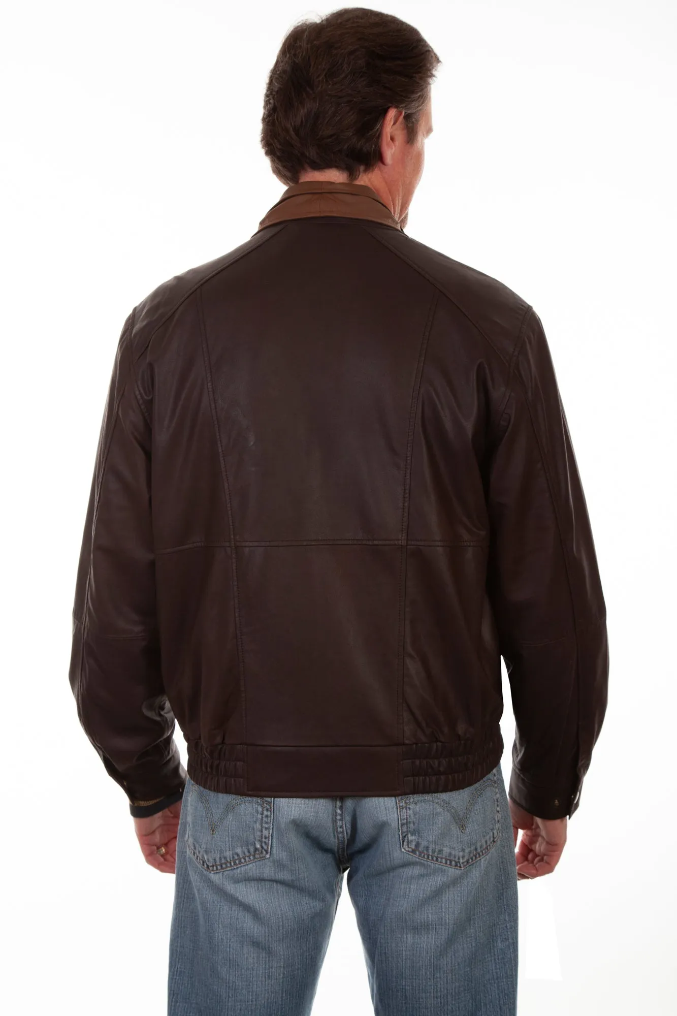 Scully Mens Chocolate/Cognac Leather Bomber Jacket L