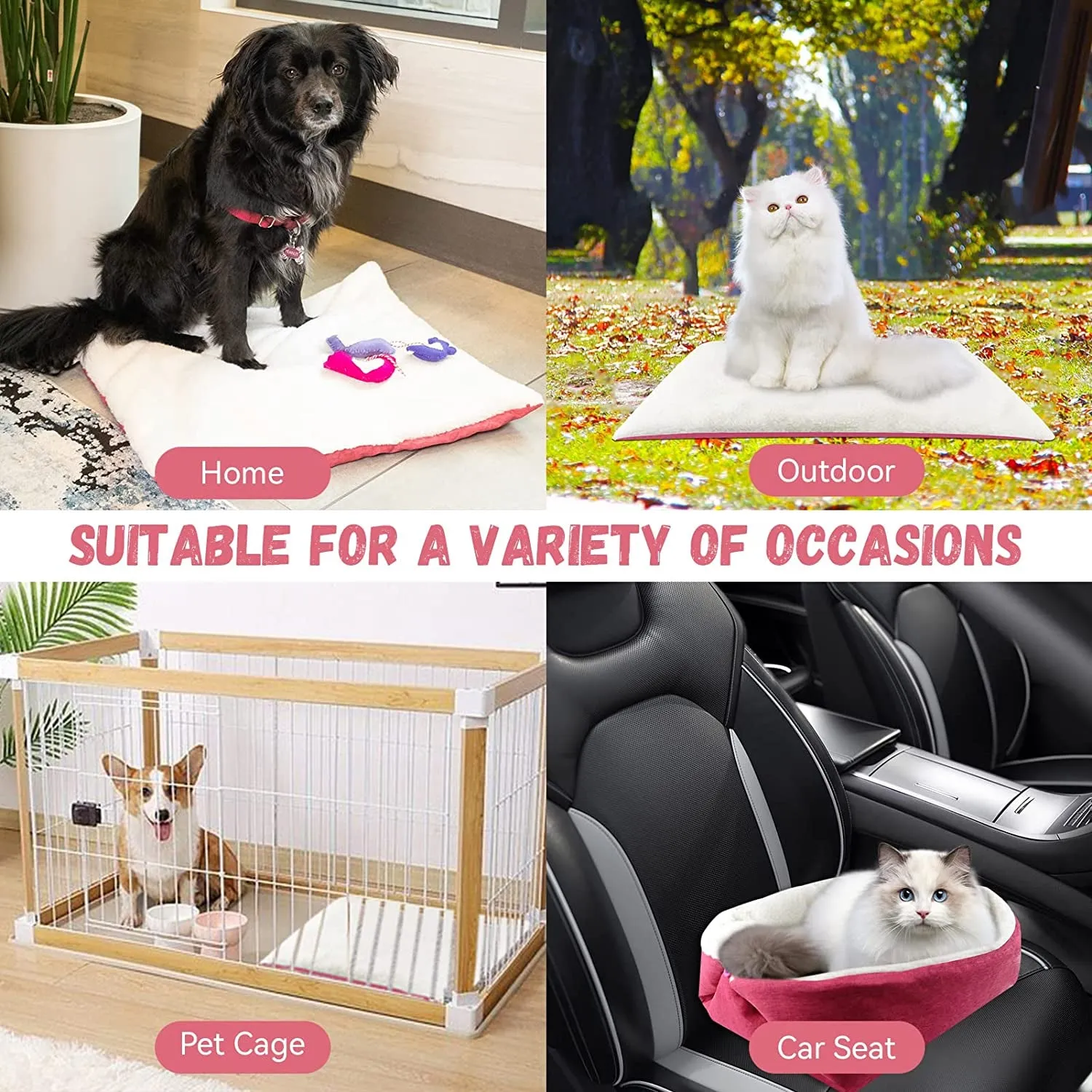 Self-Warming Cat Bed - Convertible Cat Mat, Light Weight Pet Bed for Cats, Puppy Cat Bed Mat, Machine Washable Puppy Bed for Indoor Cats Houses, Floor, Car Back Seat, Pink