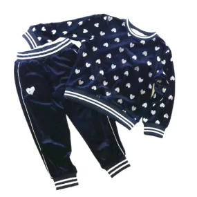 Sequin Heart Velvet Loungewear Set - Navy