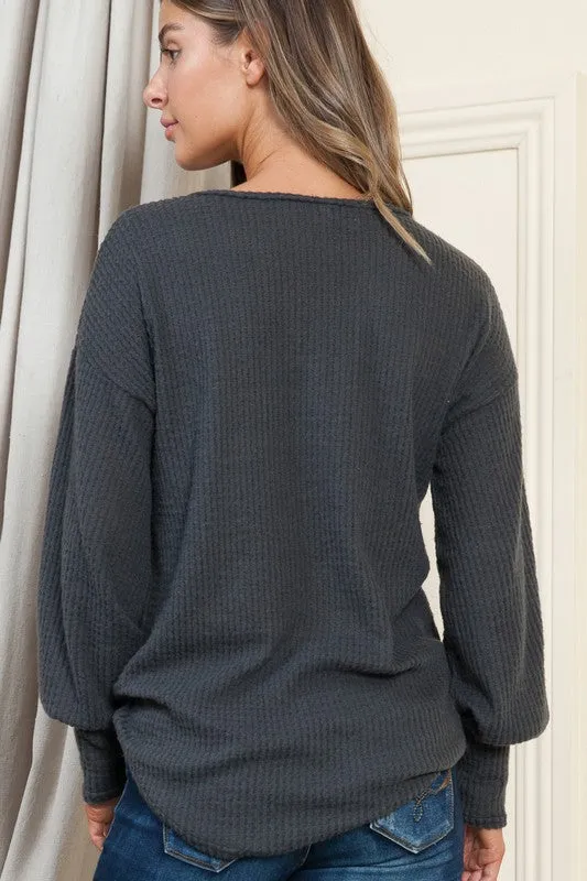 Solid Long Sleeve Waffle Top