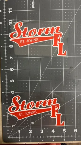 STORM ST. JOHNS CAR DECAL  RED AND WHITE