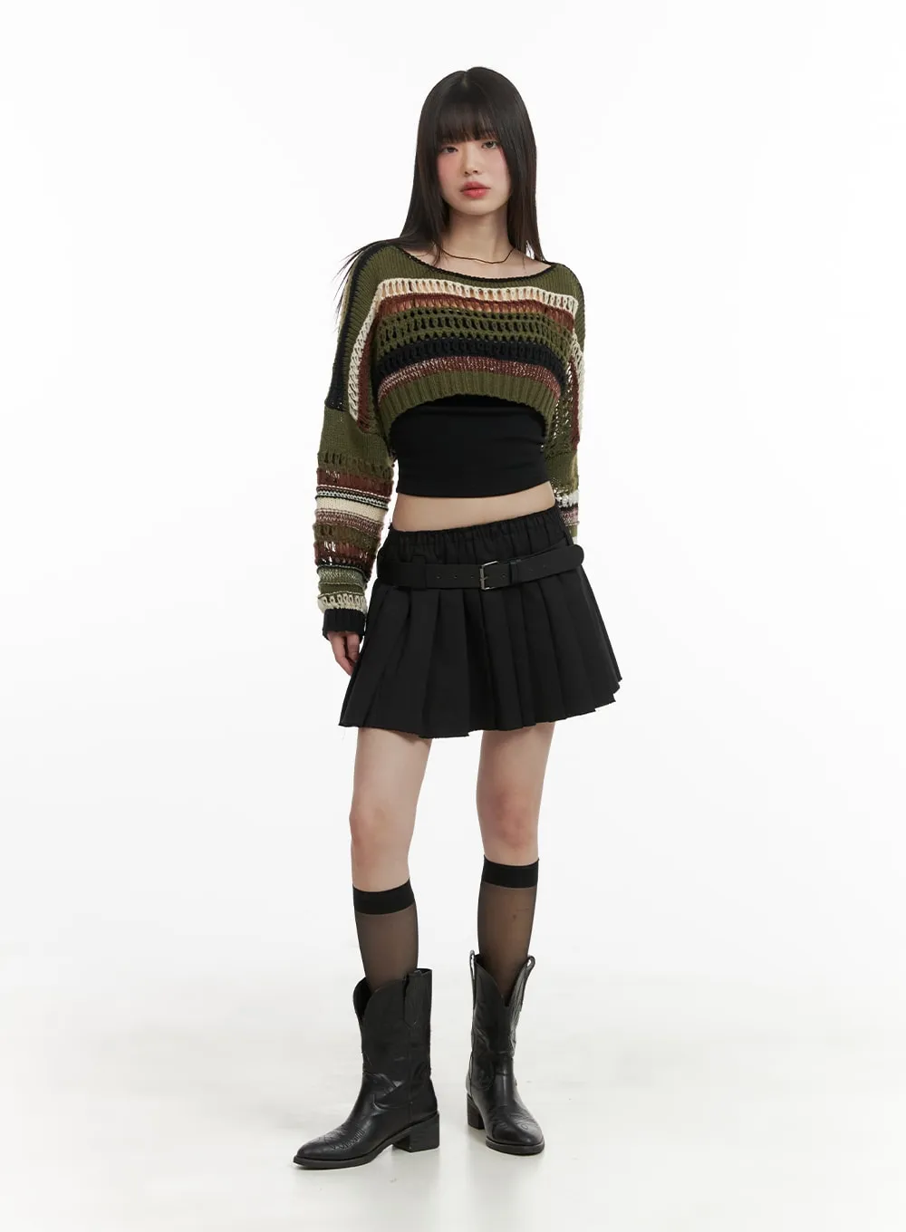 Striped Crochet Crop Sweater CA411