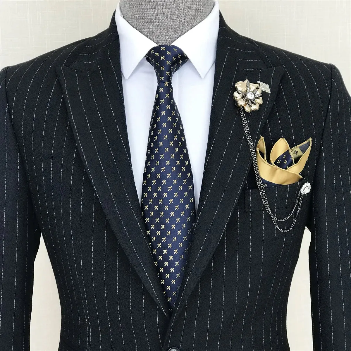 Striped Navy Single Breasted 2 Piece Suit by Italian Vega®