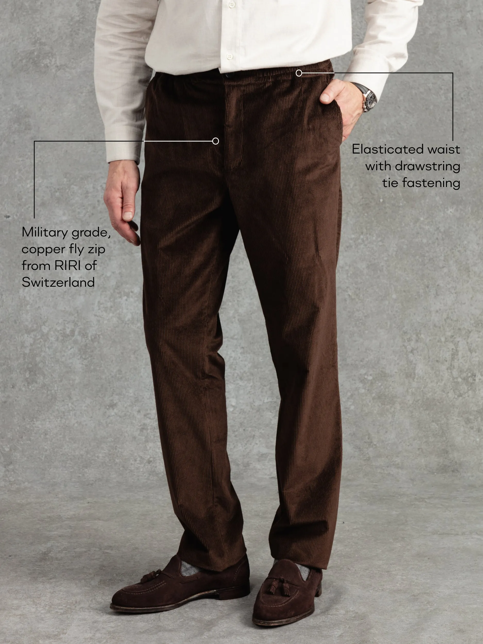 The Cashmere Cord Drawstring Trousers - Bark