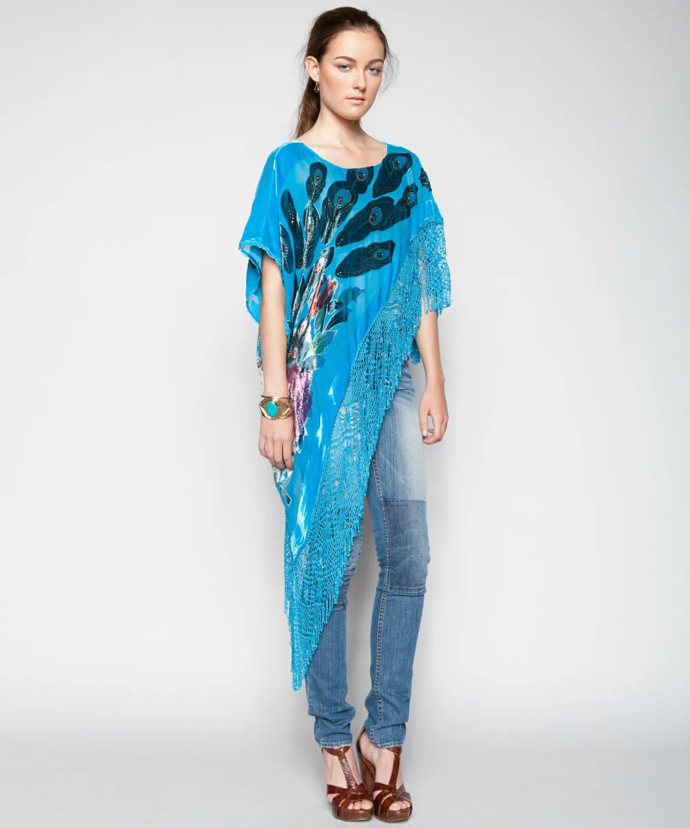 THE VERONA TURQUOISE PEACOCK PONCHO