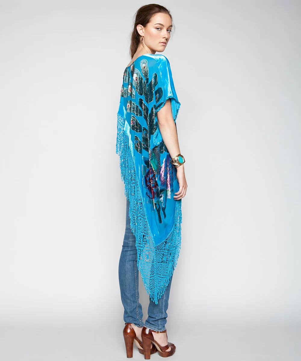 THE VERONA TURQUOISE PEACOCK PONCHO