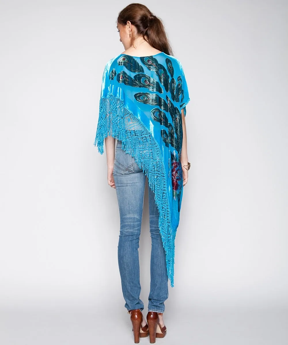 THE VERONA TURQUOISE PEACOCK PONCHO