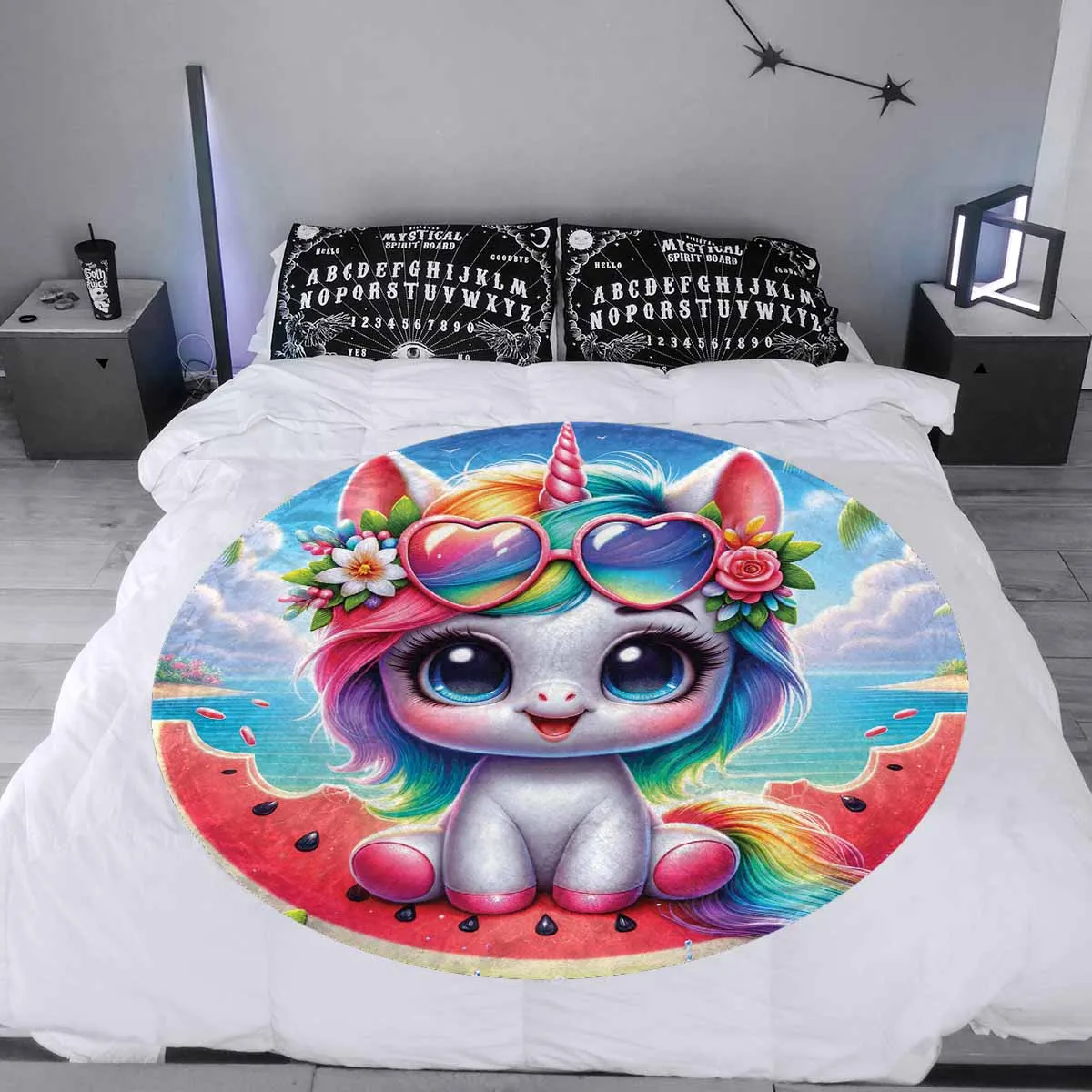 Unicorn_Awd35134  Circular Micro Fleece Blanket 60"