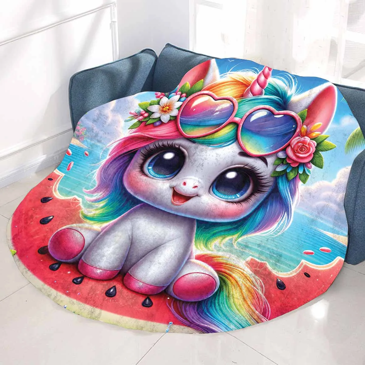 Unicorn_Awd35134  Circular Micro Fleece Blanket 60"