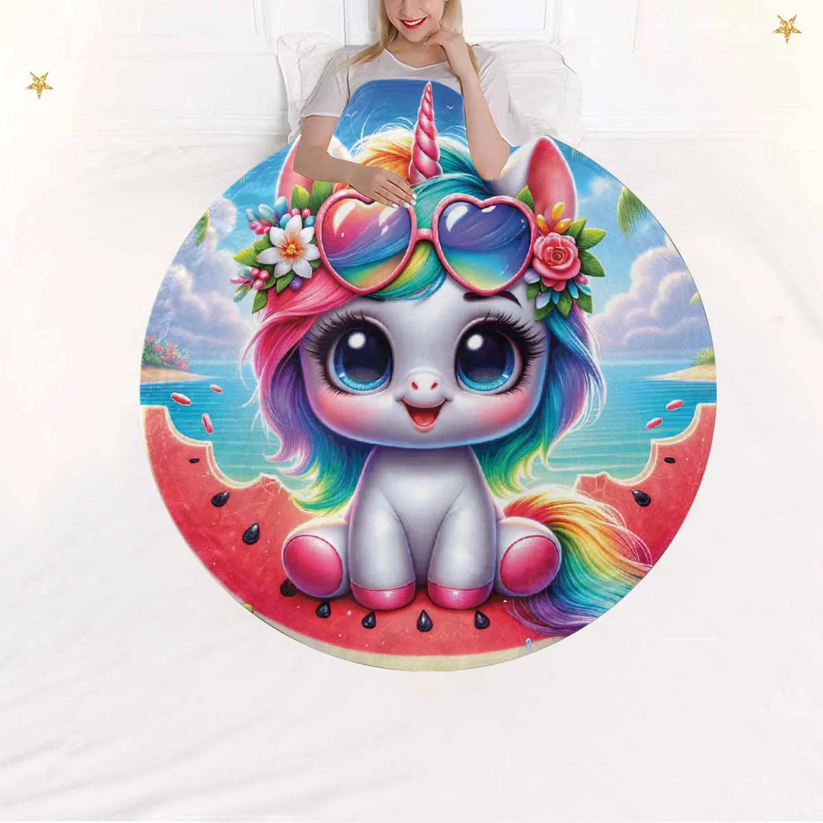 Unicorn_Awd35134  Circular Micro Fleece Blanket 60"