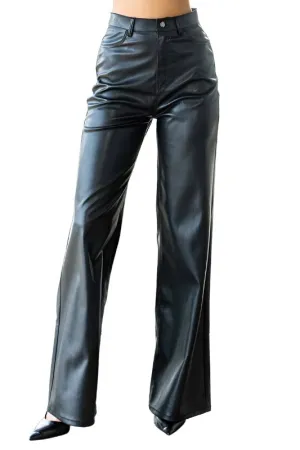 Vegan Leather Wide Leg Pants