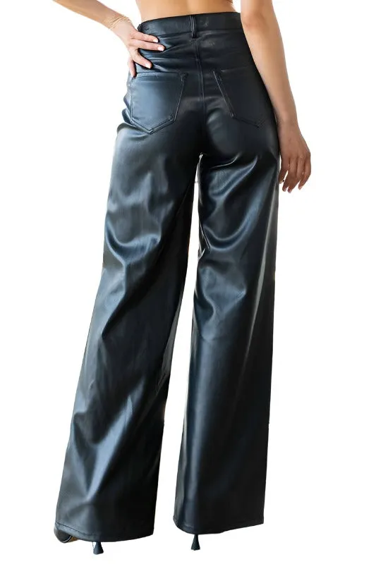 Vegan Leather Wide Leg Pants