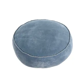 Velvet Blanket Stitch Pouf - Denim