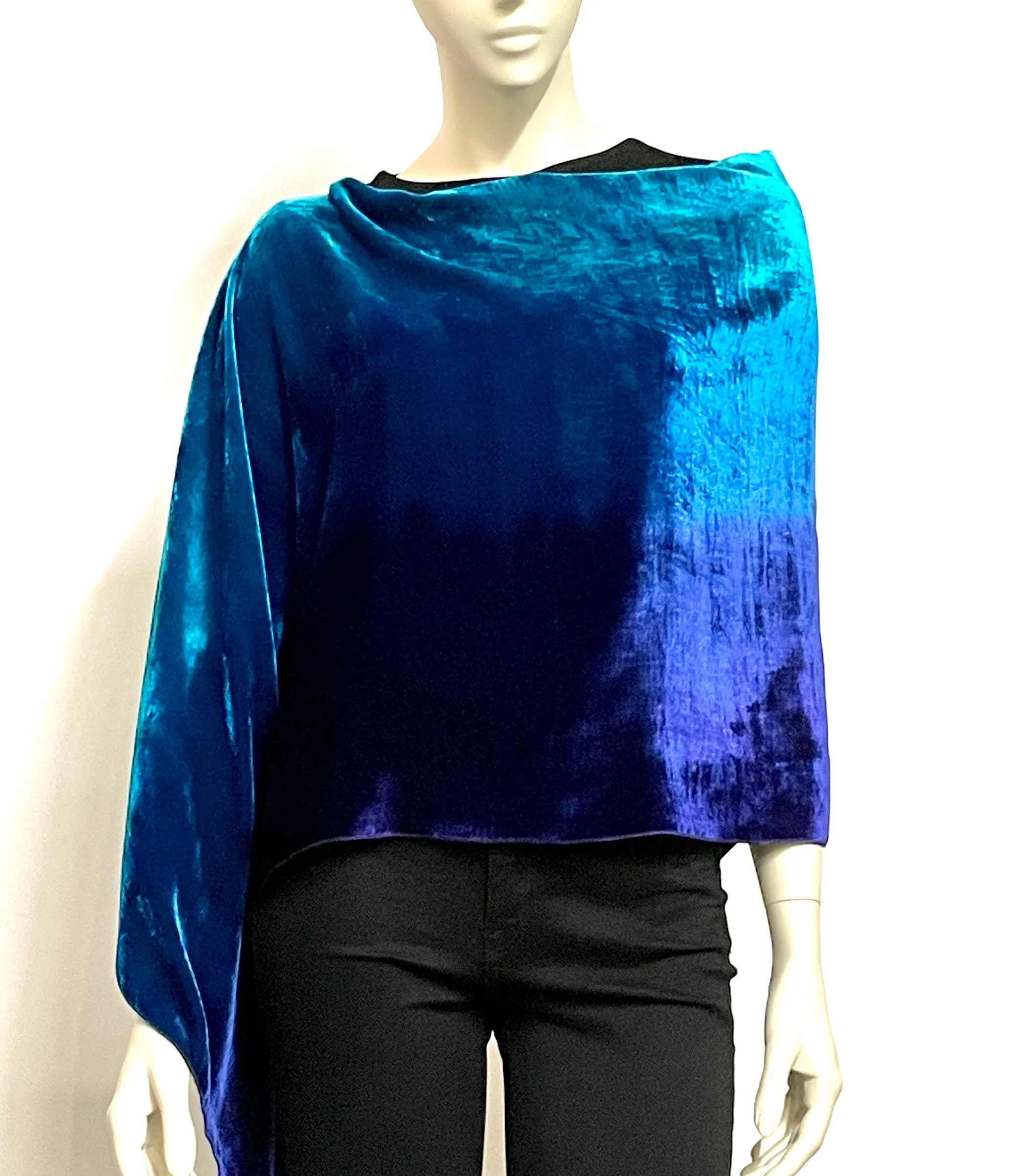 Velvet Poncho, in Ocean Blue