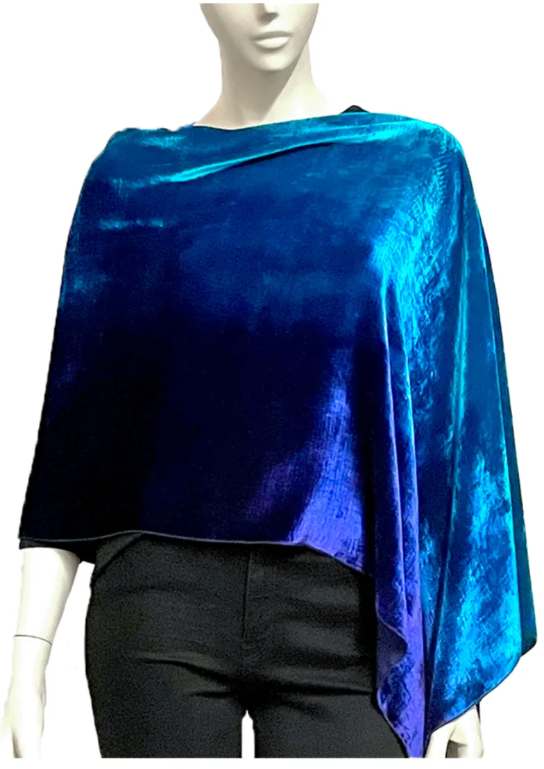 Velvet Poncho, in Ocean Blue