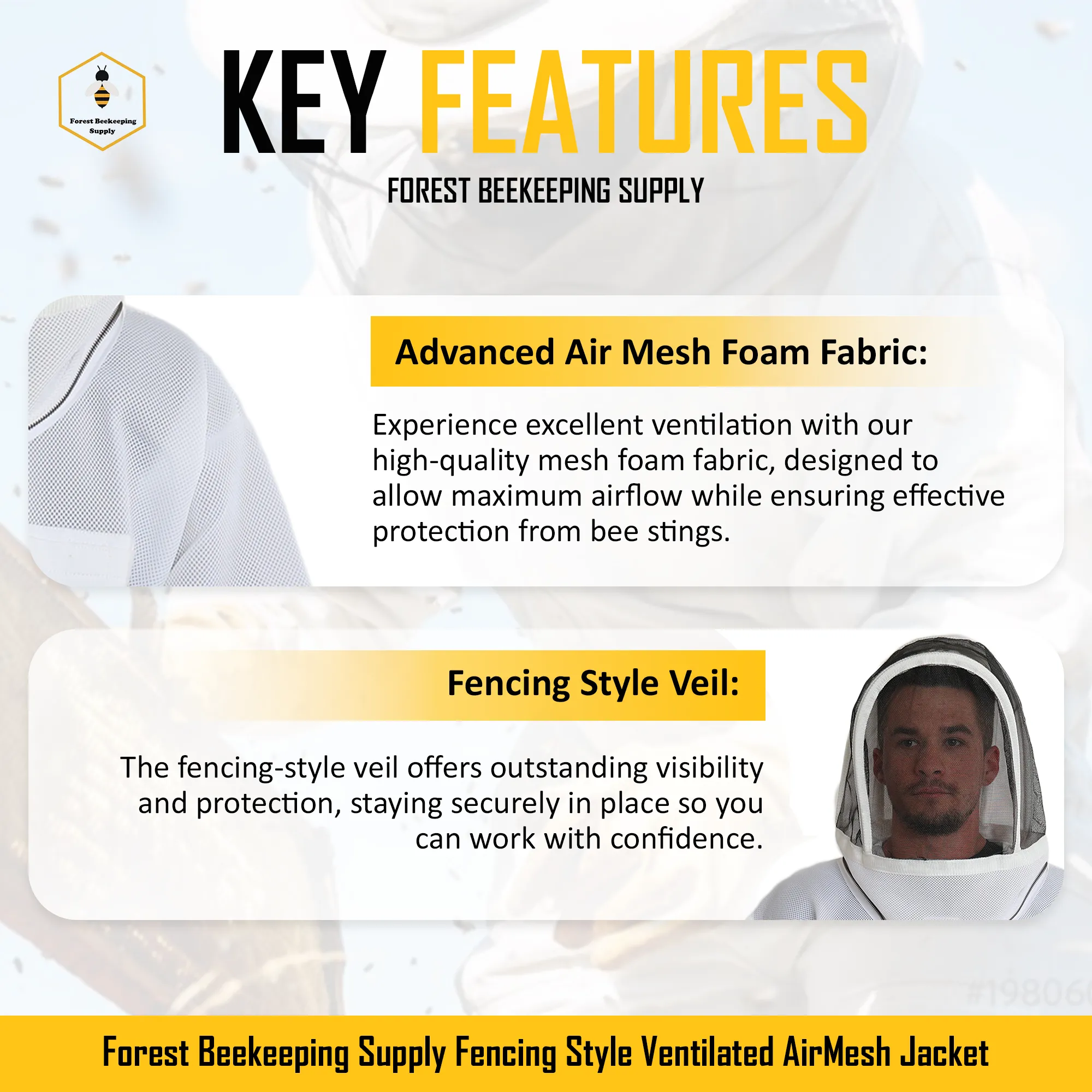 Ventilated Ultralight Beekeeping Jacket with Veil