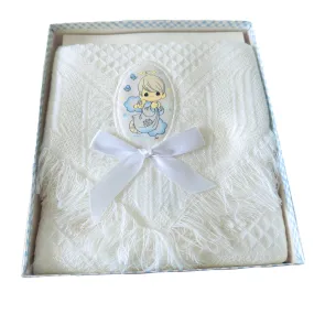 Vintage New Precious Moments White Baby Blanket with Angel Applique Boxed Gift Shawl Afghan Crib Throw Nap-Time Gift Set 2002