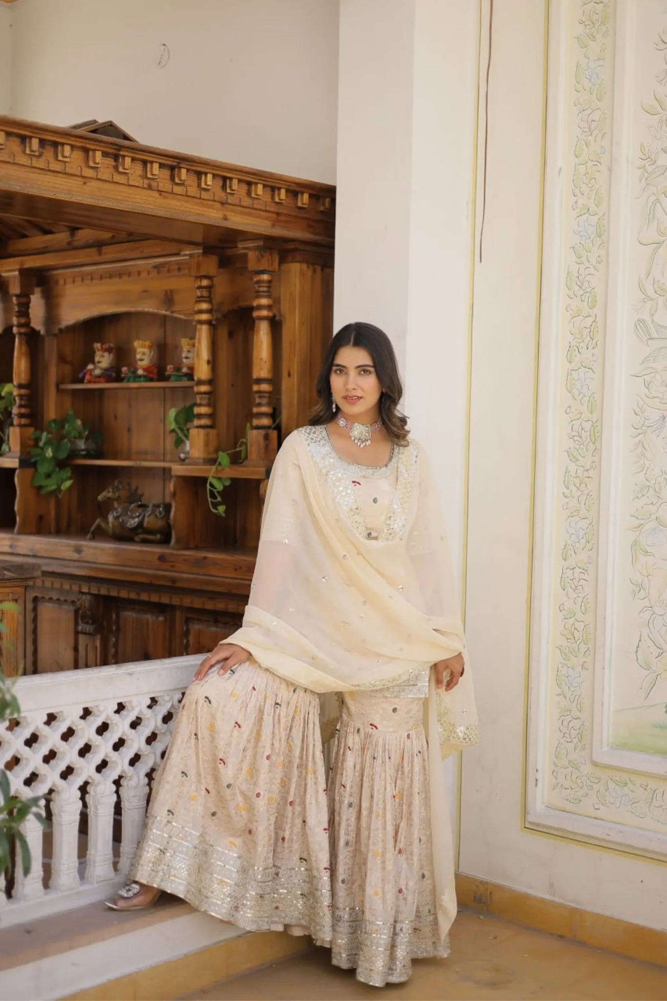 Viscose Jacquard Sequins Embroidered Work Gharara Set