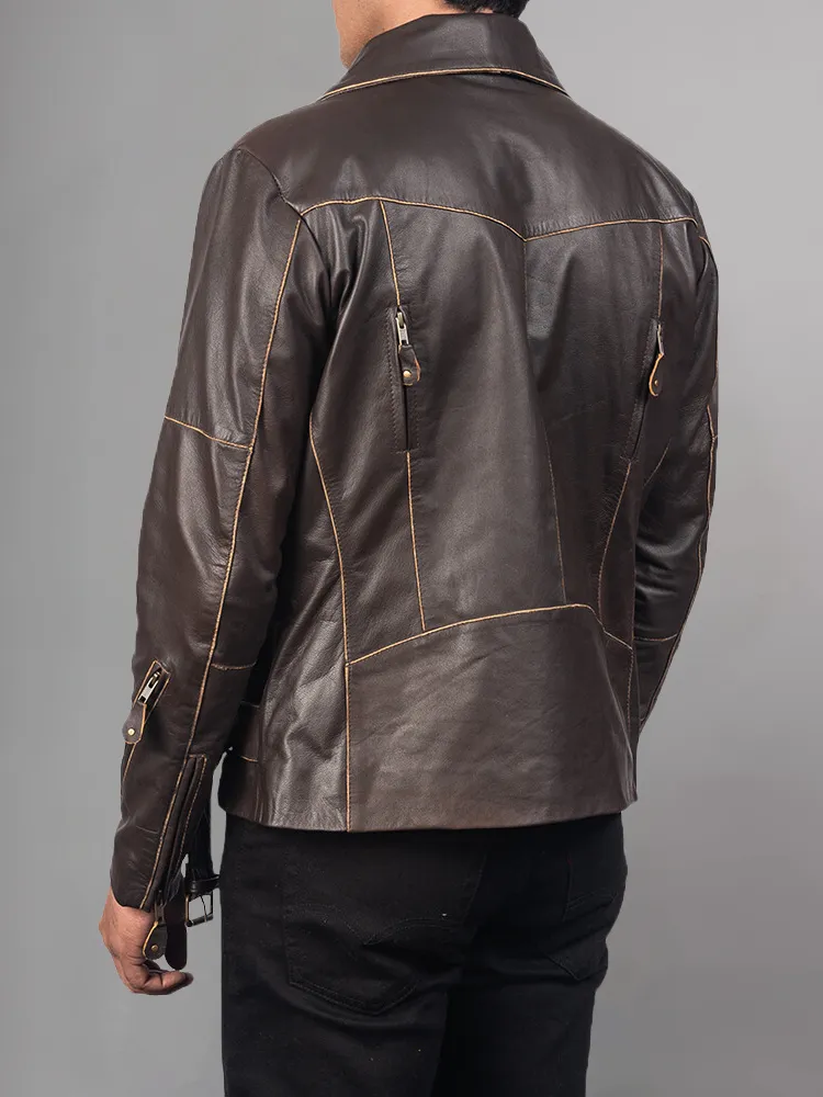 Waxed Natural Pebbled Cowhide Cafe Leather Jacket