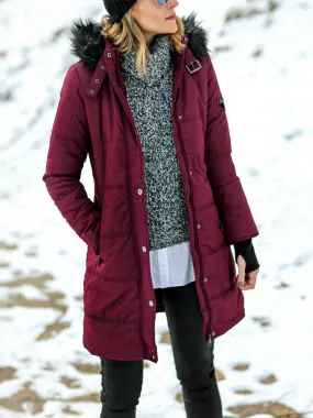 Winter Long Zipper Hooded Warm Jacket with Fur Collar