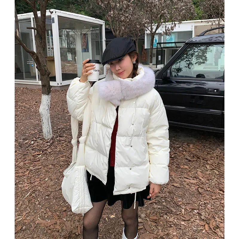 Wjczt cold weather outfits Korean Style Commuter Stand Collar Commuter down Jacket 2024 Winter with Bag Cotton Coat