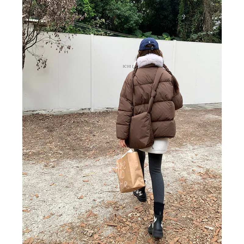 Wjczt cold weather outfits Korean Style Commuter Stand Collar Commuter down Jacket 2024 Winter with Bag Cotton Coat