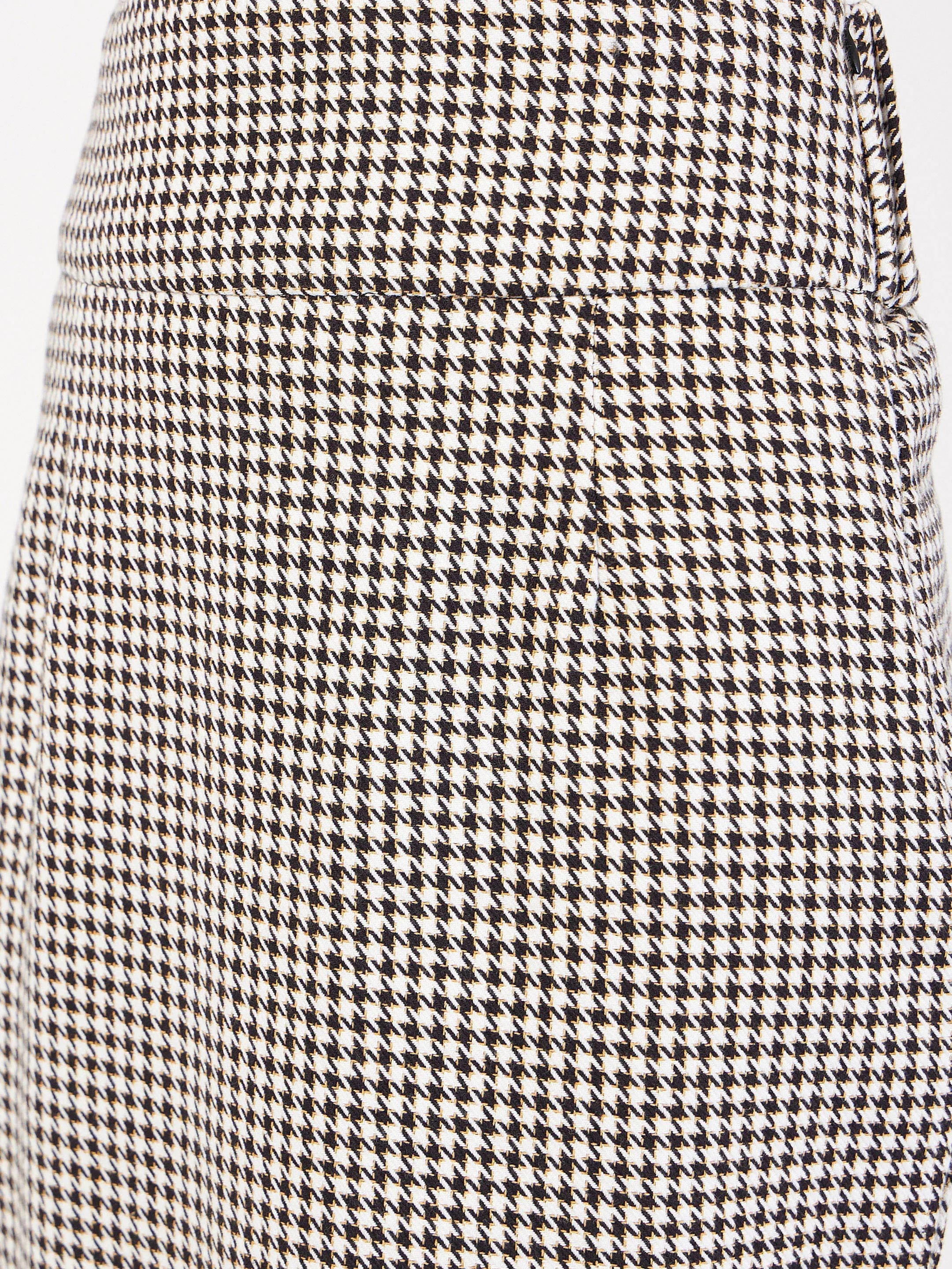 Women Black Houndstooth Jacquard Tweed Pencil Skirt