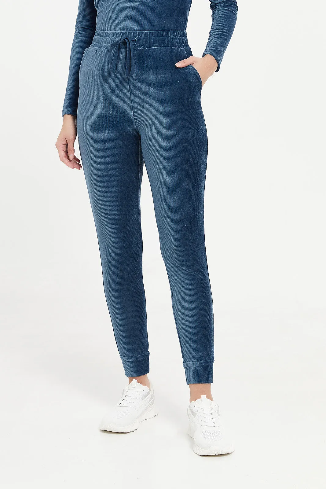 Women Blue Active Velour Jogger