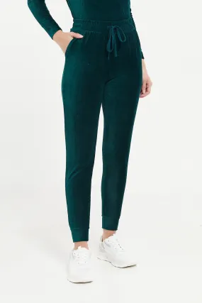 Women Green Active Velour Jogger