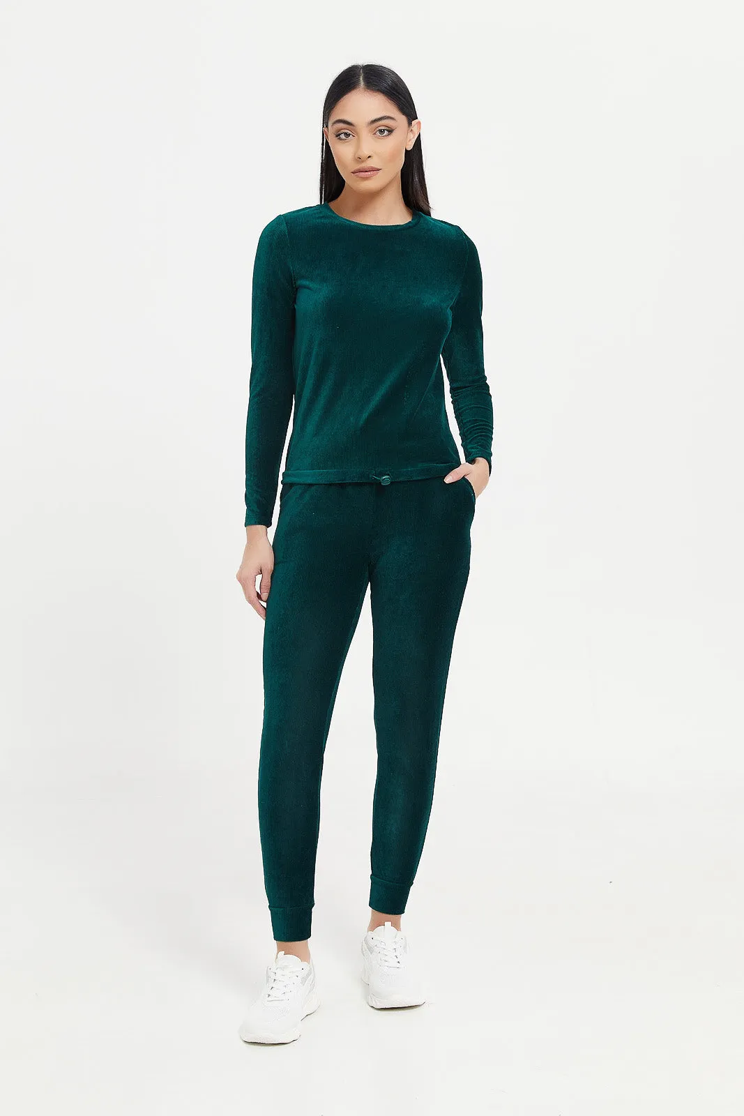 Women Green Active Velour Jogger