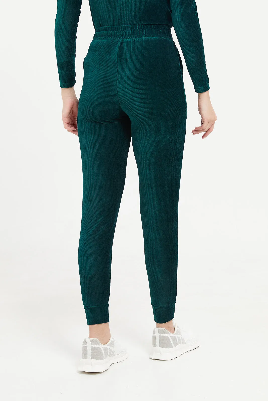 Women Green Active Velour Jogger