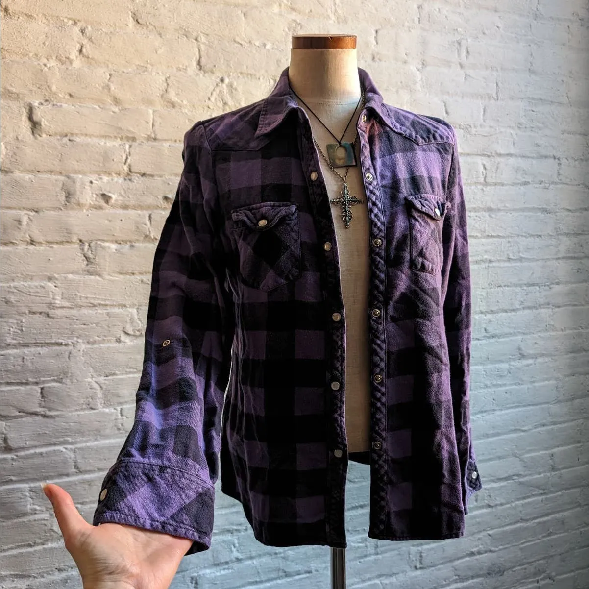 Y2K Vintage Purple Plaid Flannel Grunge Fairy Skater Utility Dark Academia Top