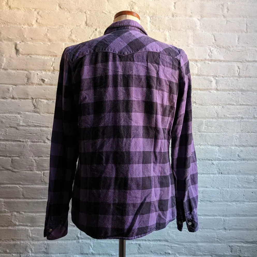 Y2K Vintage Purple Plaid Flannel Grunge Fairy Skater Utility Dark Academia Top