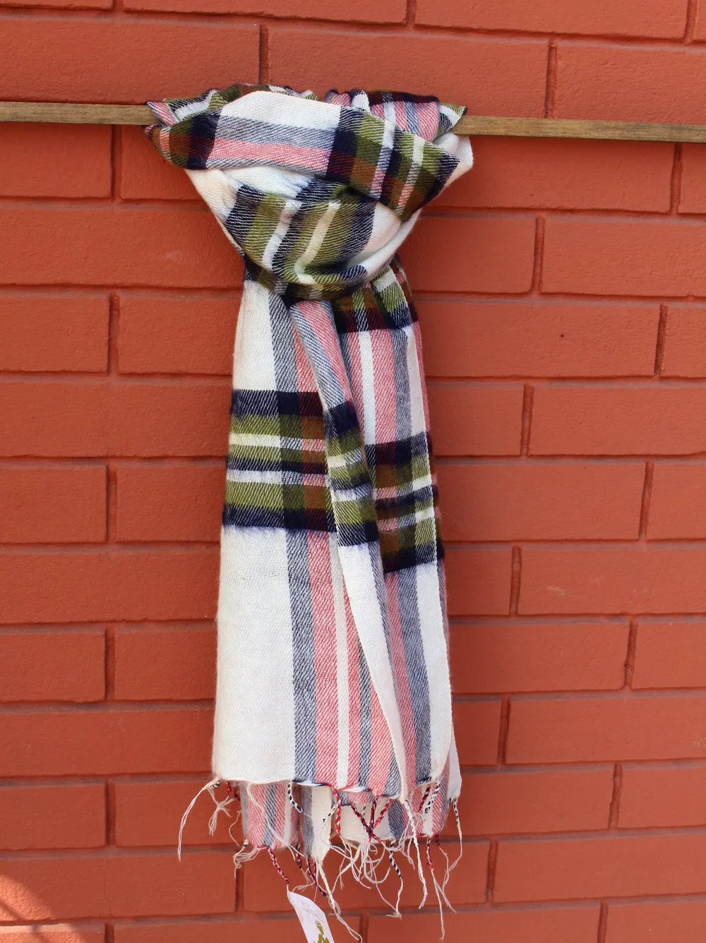 Yak Wool Check White Kathmandu Scarf