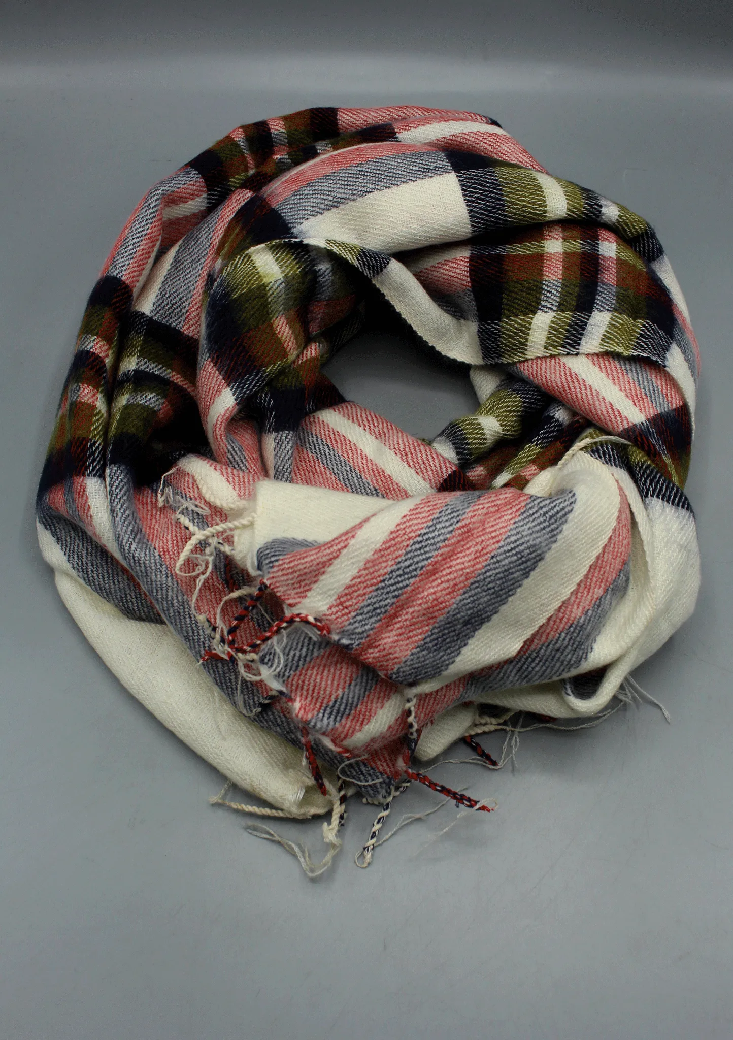 Yak Wool Check White Kathmandu Scarf