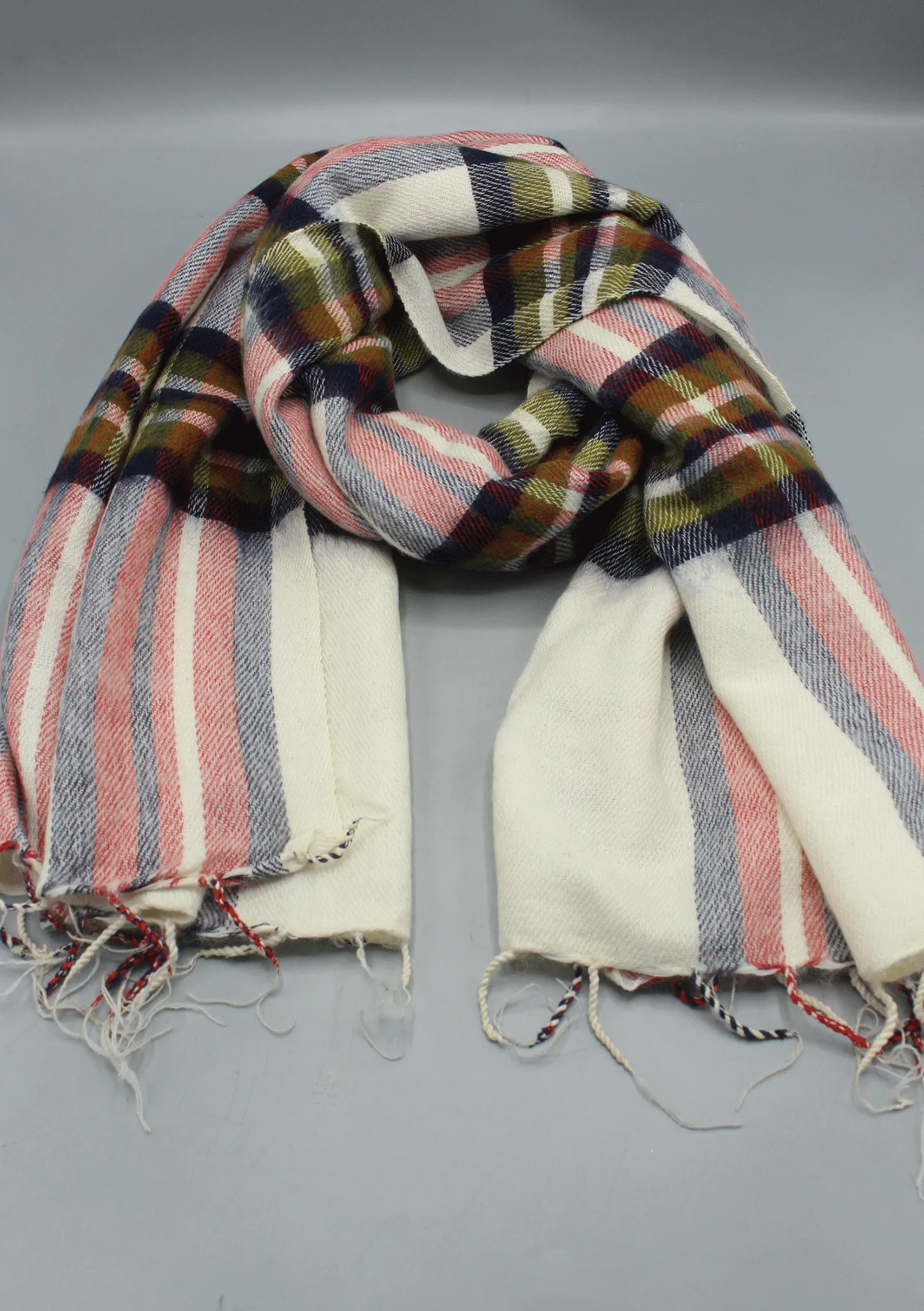 Yak Wool Check White Kathmandu Scarf